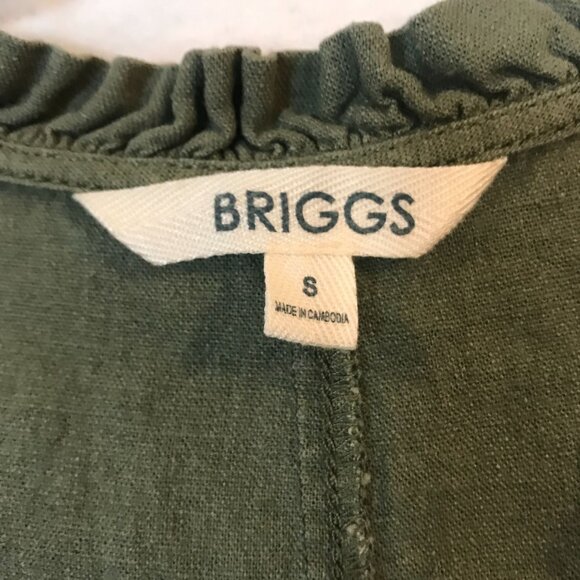 BBriggs Short Dress Size S Green Linen Blend Sleeveless Ruffled V-Neckline - Picture 4 of 11